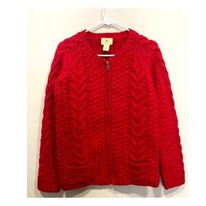 Hand Knit Limited America Red Lambswool Full Zip Sweater Cardigan Women's Sz Sm